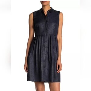Elie Tahari Samiyah Shimmer Button Front Dress Navy/Silver size 14